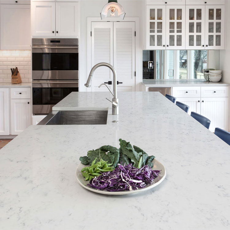 Large kitchen island with easy to clean quartz worktop